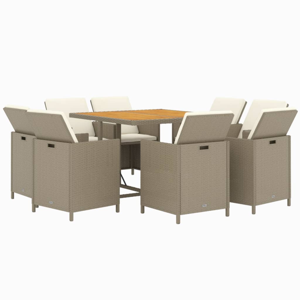 vidaXL 9 Piece Garden Dining Set with Cushions Poly Rattan Beige