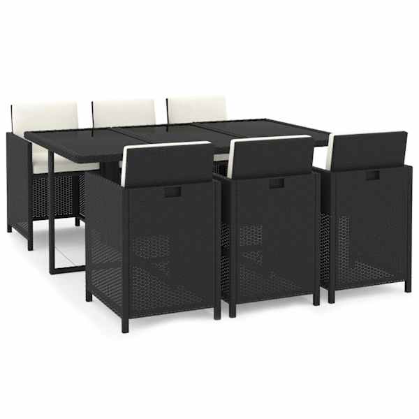 vidaXL 7-osaline aiam&ouml;&ouml;blikomplekt patjadega, must, pol&uuml;rotang