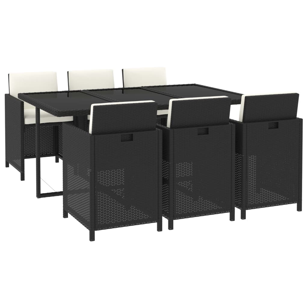 vidaXL Ensemble à manger de jardin coussins 7pcs Résine tressée Noir