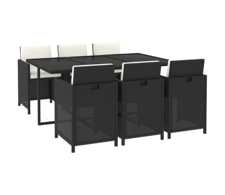 vidaXL Ensemble à manger de jardin coussins 7pcs Résine tressée Noir