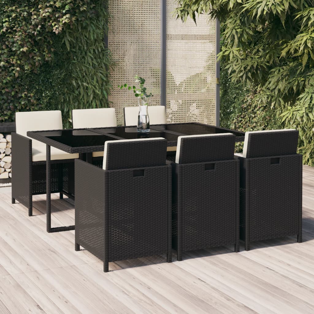 vidaXL Set mobilier de grădină cu perne, 7 piese, negru, poliratan