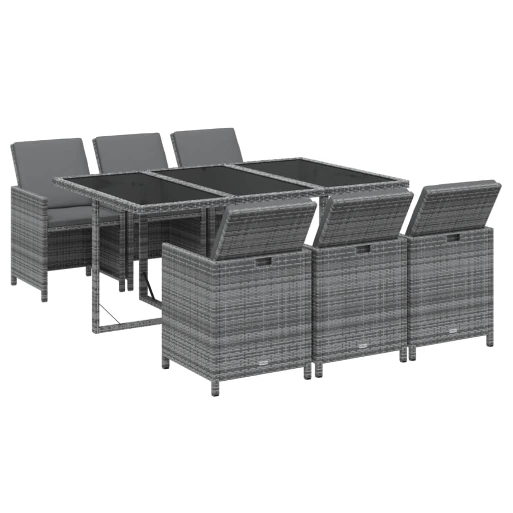 

vidaXL 7-delige Tuinset met kussens poly rattan grijs