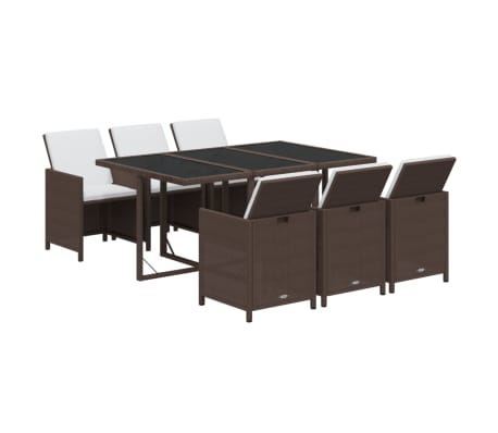 vidaXL Sodo komplektas su pagalvėlėmis, 7 dalių, rudas, poliratanas