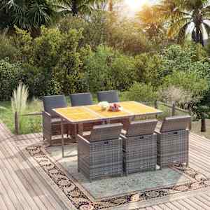 Vrtna jedilna garnitura 7-delna z blazinami siv poli ratan