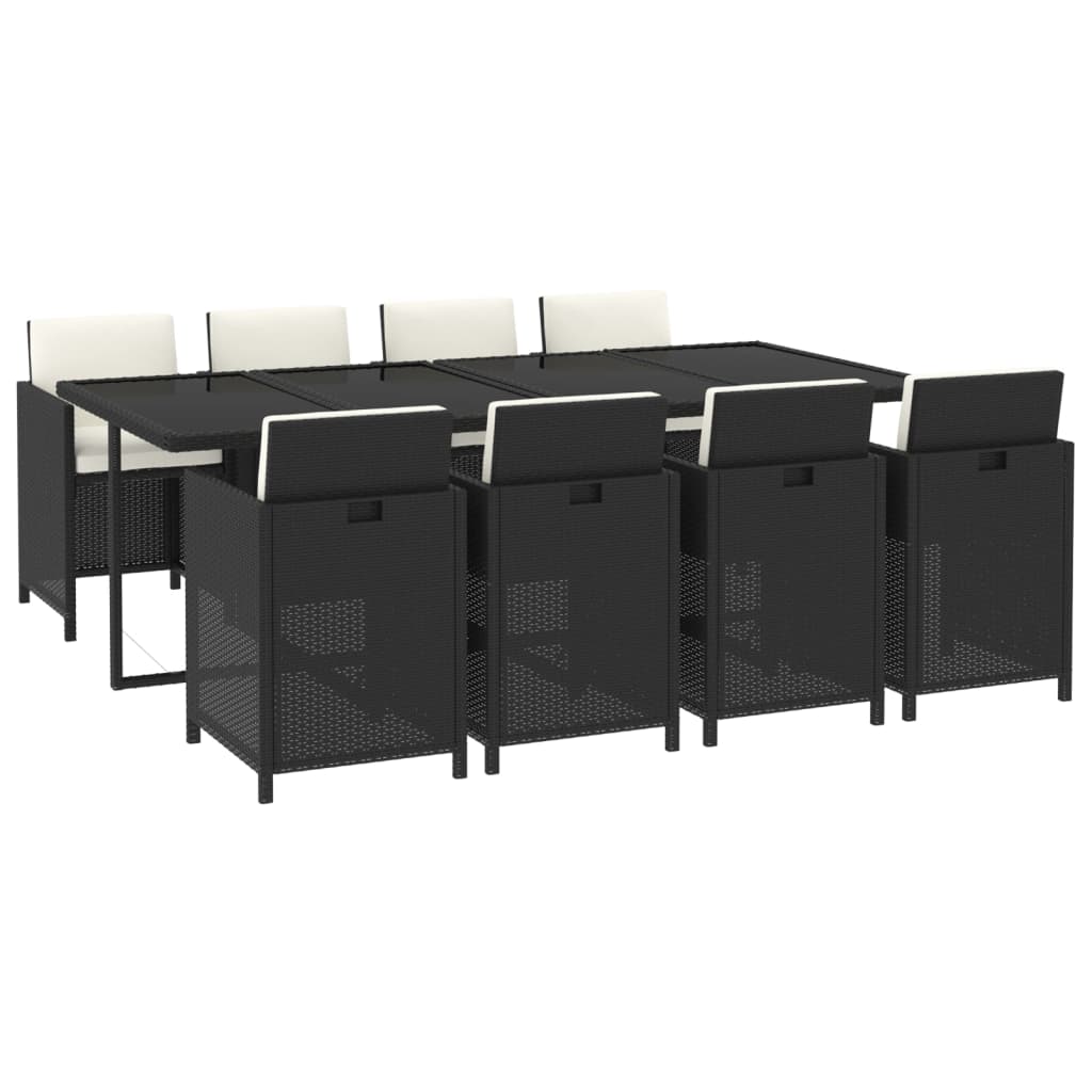 vidaXL 9-delige Tuinset met kussens poly rattan zwart