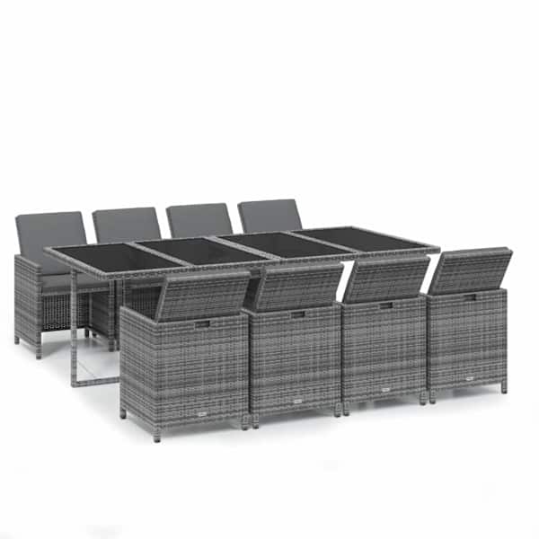 vidaXL 9-osaline aia s&ouml;&ouml;gim&ouml;&ouml;bli komplekt patjadega, pol&uuml;rotang, hall