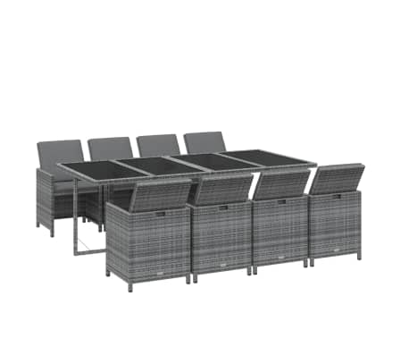 vidaXL Set comedor jardín 9 pzas y cojines ratán sintético gris