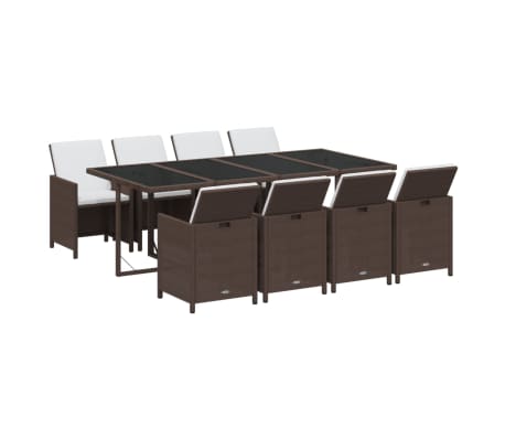 vidaXL Sodo komplektas su pagalvėlėmis, 9 dalių, rudas, poliratanas