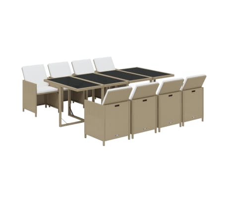 vidaXL Sodo komplektas su pagalvėlėmis, 9 dalių, smėlio, poliratanas