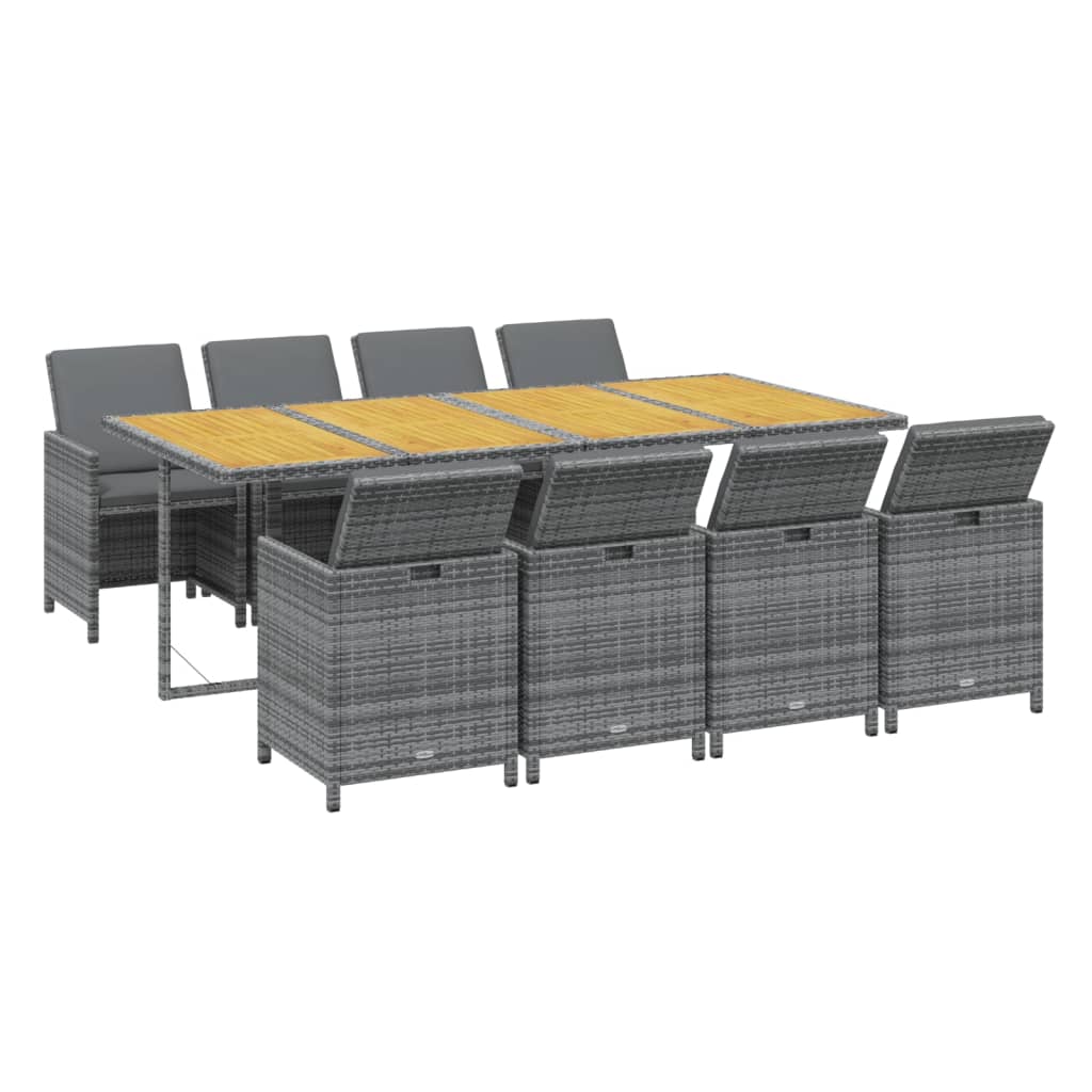 vidaXL 9-delige Tuinset met kussens poly rattan grijs