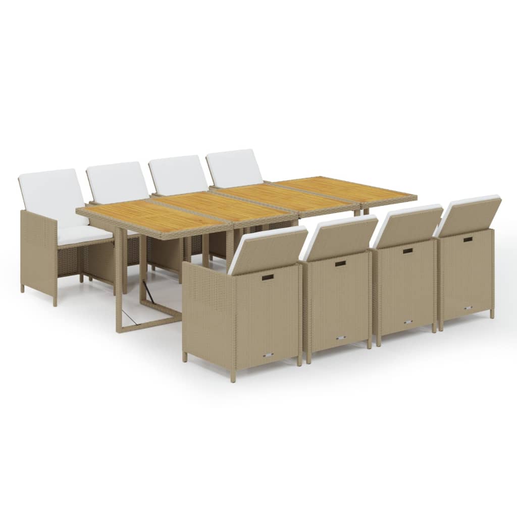 VidaXL 9dílný zahradní jídelní set s poduškami polyratan béžový