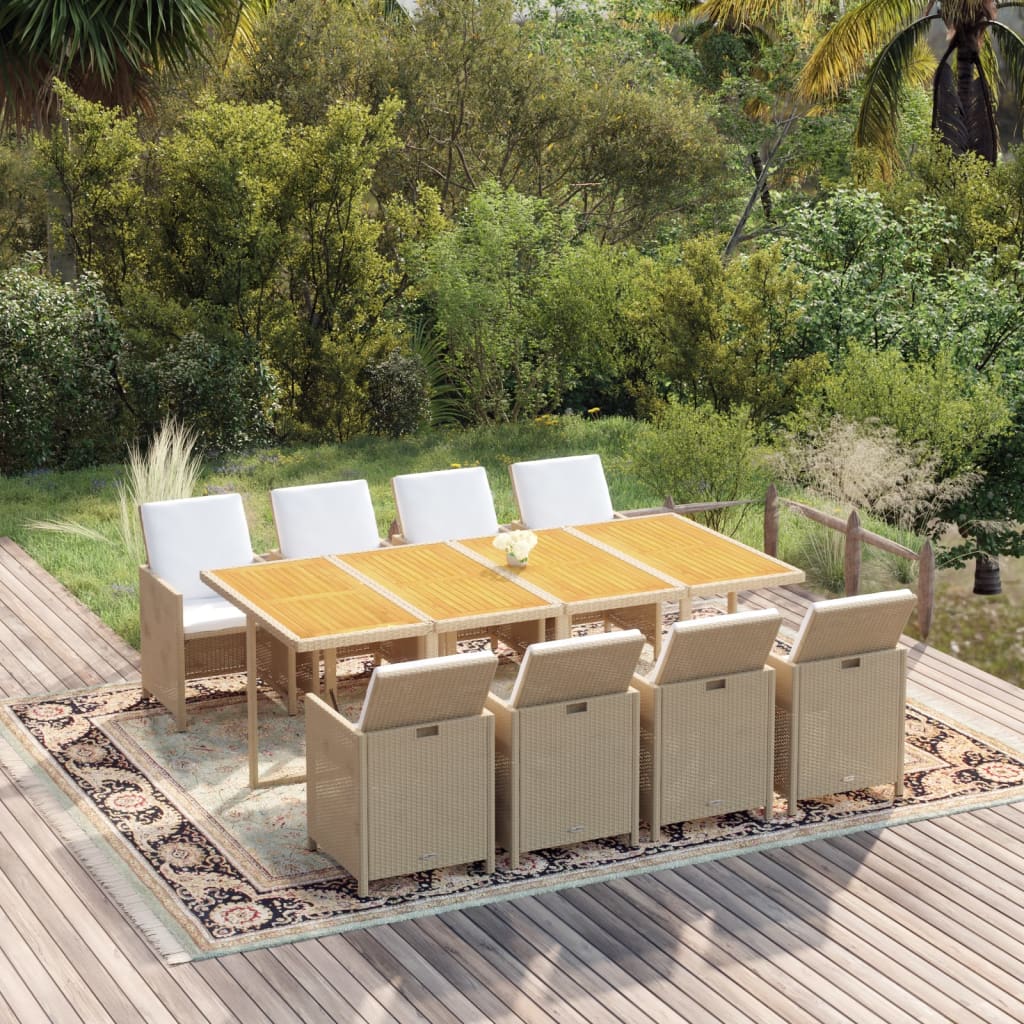 vidaXL 9-tlg. Garten-Essgruppe mit Kissen Poly Rattan Beige