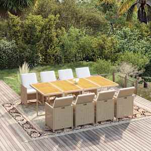 Vrtna jedilna garnitura 9-delna z blazinami poli ratan bež
