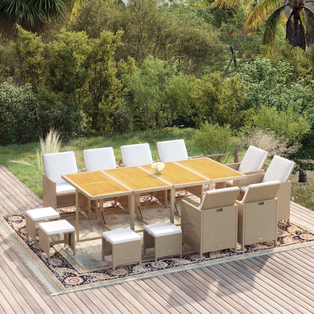 vidaXL 13-tlg. Garten-Essgruppe mit Kissen Poly Rattan Beige