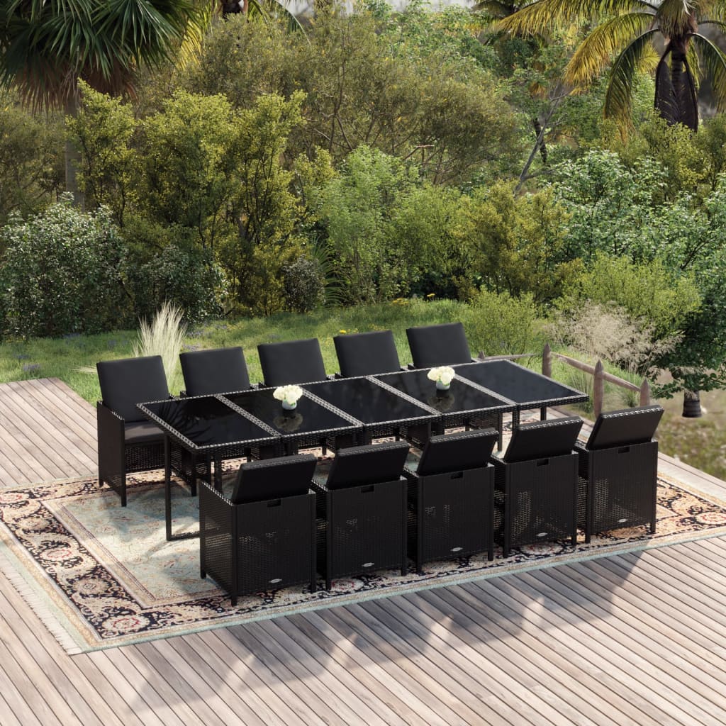 vidaXL Set mobilier de exterior cu perne, 11 piese, negru, poliratan