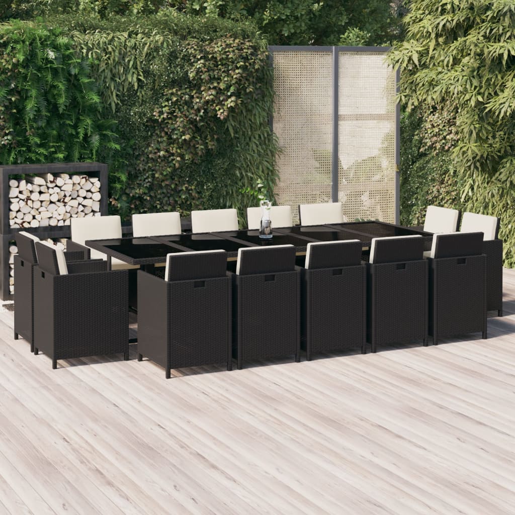 vidaXL Set mobilier de exterior cu perne, 15 piese, negru, poliratan