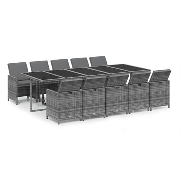 vidaXL 11-osaline aiam&ouml;&ouml;bli komplekt patjadega, pol&uuml;rotang, hall