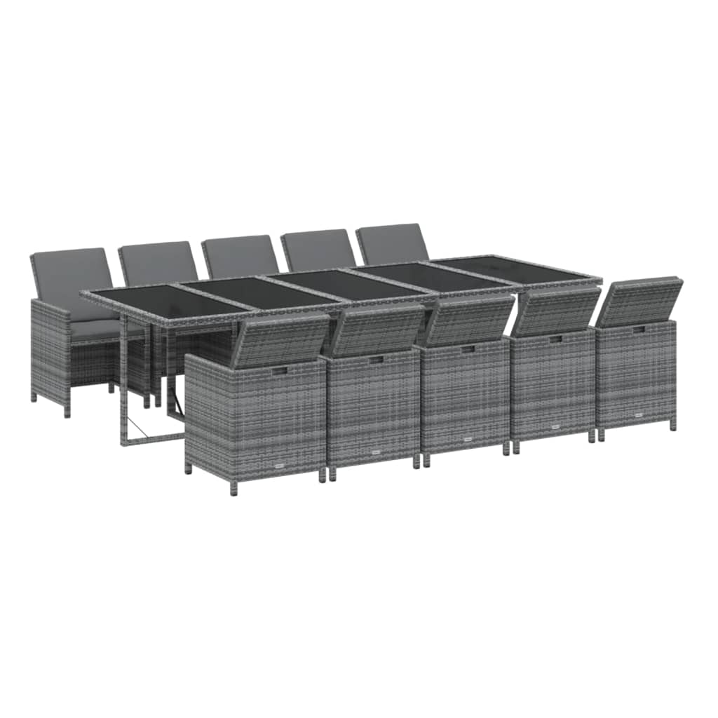 vidaXL 11-delige Tuinset met kussens poly rattan grijs