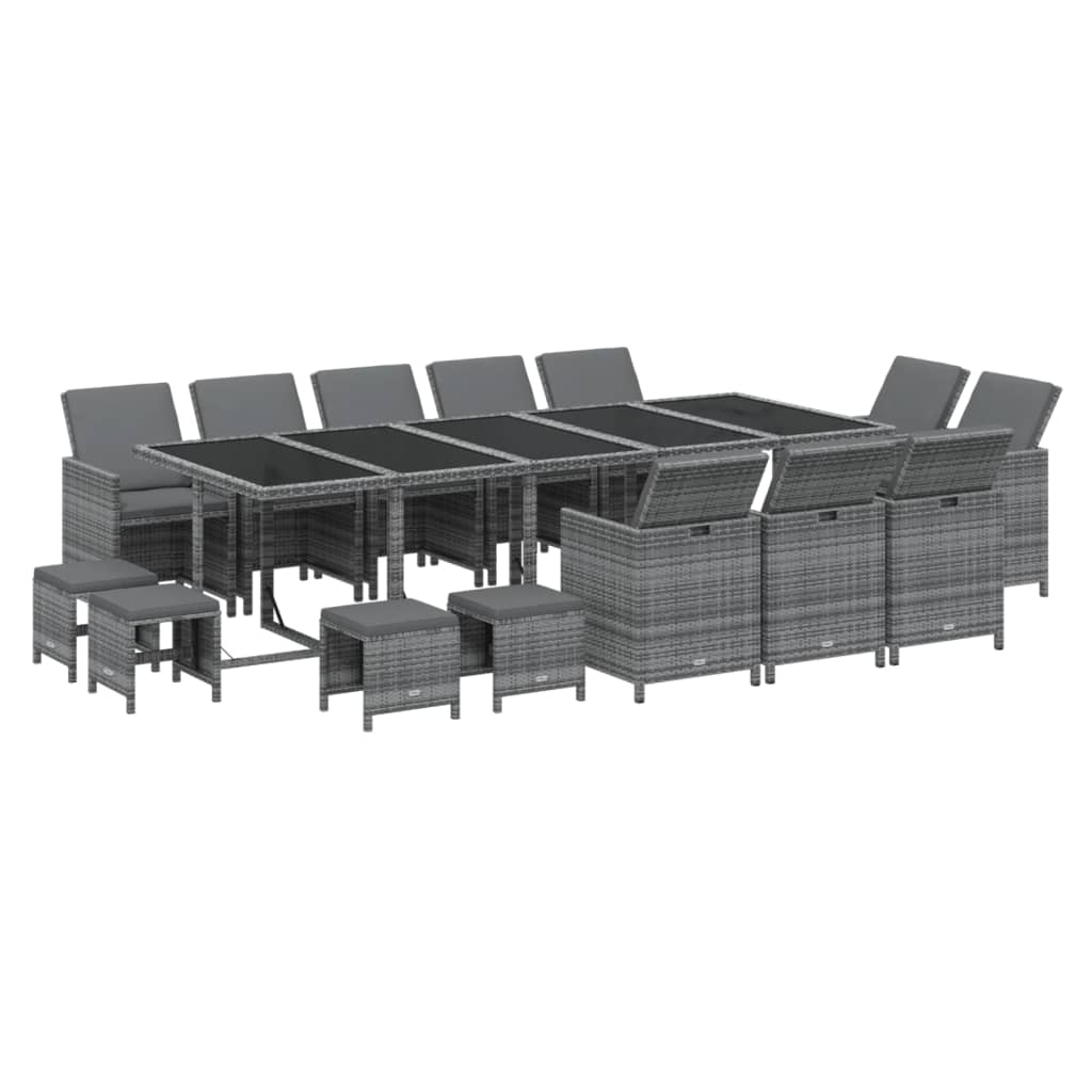 

vidaXL 15-delige Tuinset met kussens poly rattan grijs