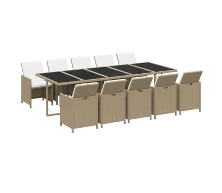 vidaXL Sodo komplektas su pagalvėlėmis, 11 dalių, smėlio, poliratanas