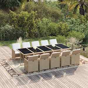 Vrtna jedilna garnitura 11-delna z blazinami poli ratan bež