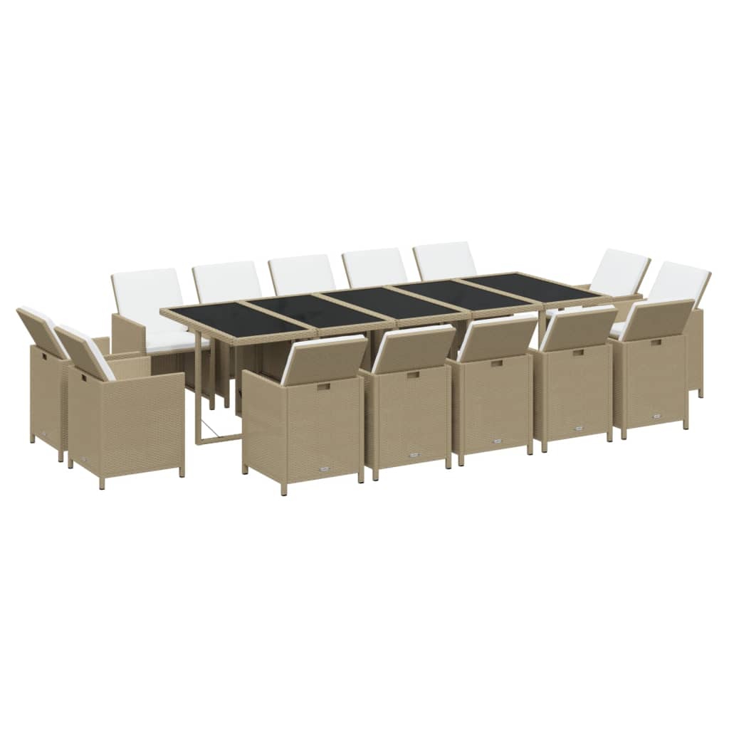 Thumbnail - vidaXL 15-tlg. Garten-Essgruppe mit Kissen Poly Rattan Beige