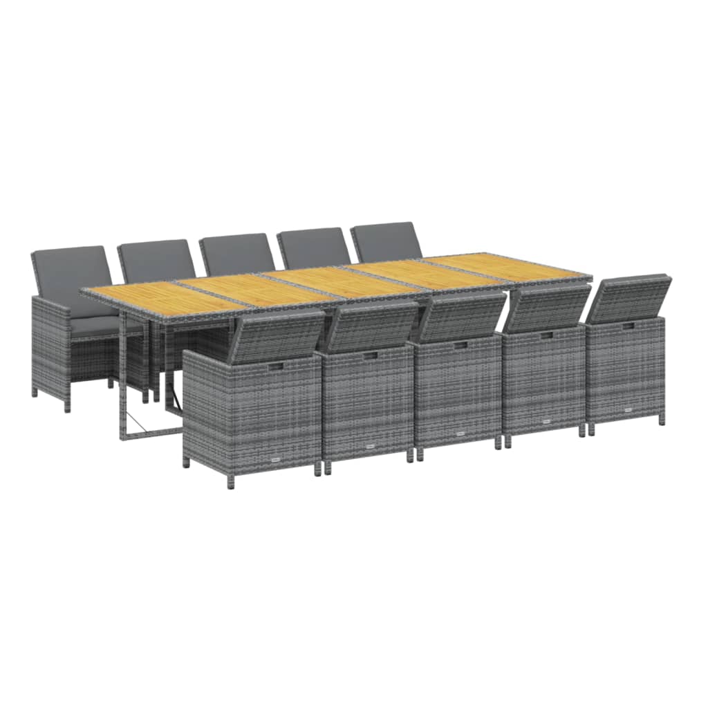 vidaXL 11-delige Tuinset met kussens poly rattan grijs