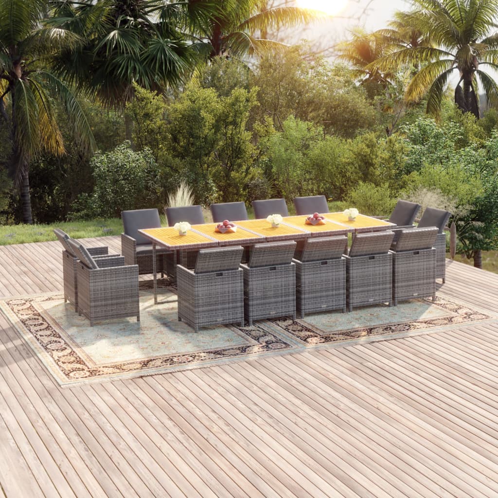 vidaXL Set mobilier de grădină cu perne, 15 piese, gri, poliratan