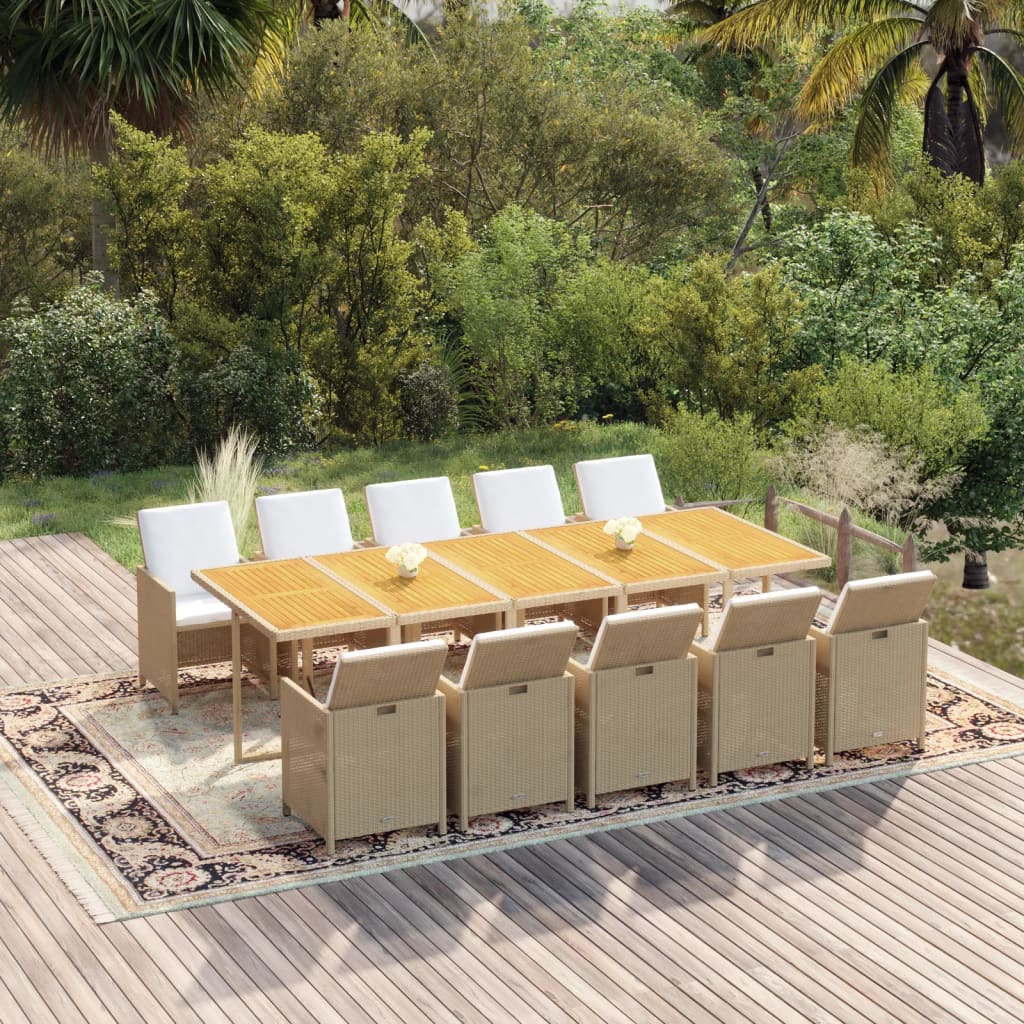 vidaXL 11-tlg. Garten-Essgruppe mit Kissen Poly Rattan Beige