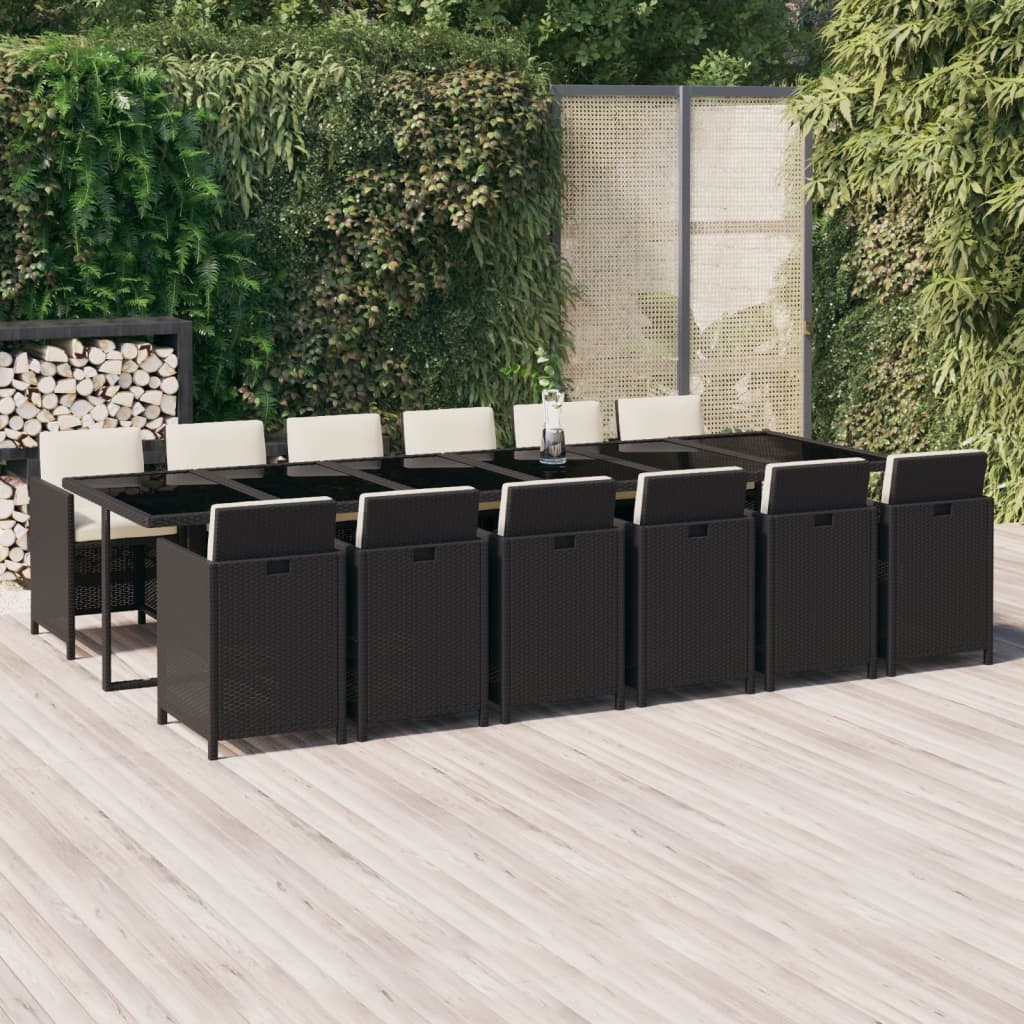 vidaXL Set mobilier de grădină cu perne, 13 piese, negru, poliratan grădină imagine model 2022