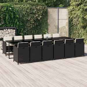 Vrtna jedilna garnitura 13-delna z blazinami poli ratan črna