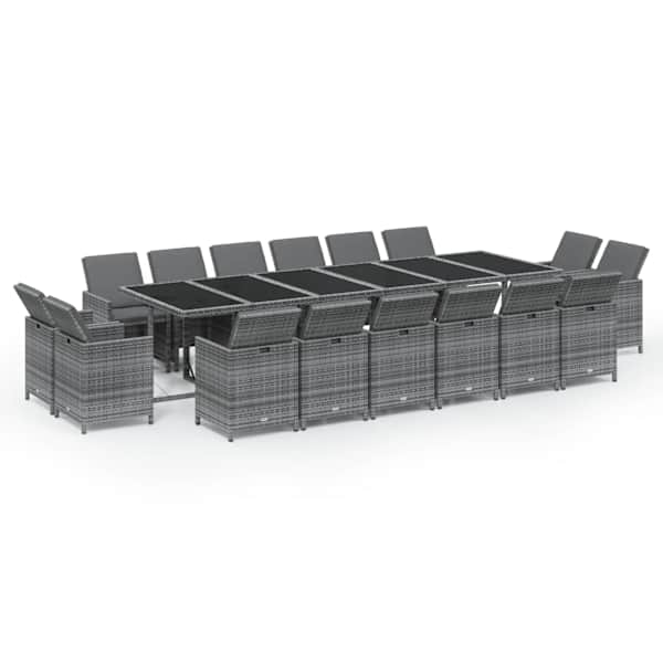 vidaXL 17-osaline aiam&ouml;&ouml;bli komplekt patjadega, pol&uuml;rotang, hall