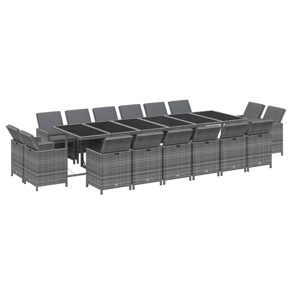 vidaXL 17-delige Tuinset met kussens poly rattan grijs