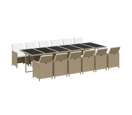 vidaXL Sodo komplektas su pagalvėlėmis, 13 dalių, smėlio, poliratanas