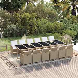 Vrtna jedilna garnitura 13-delna z blazinami poli ratan bež