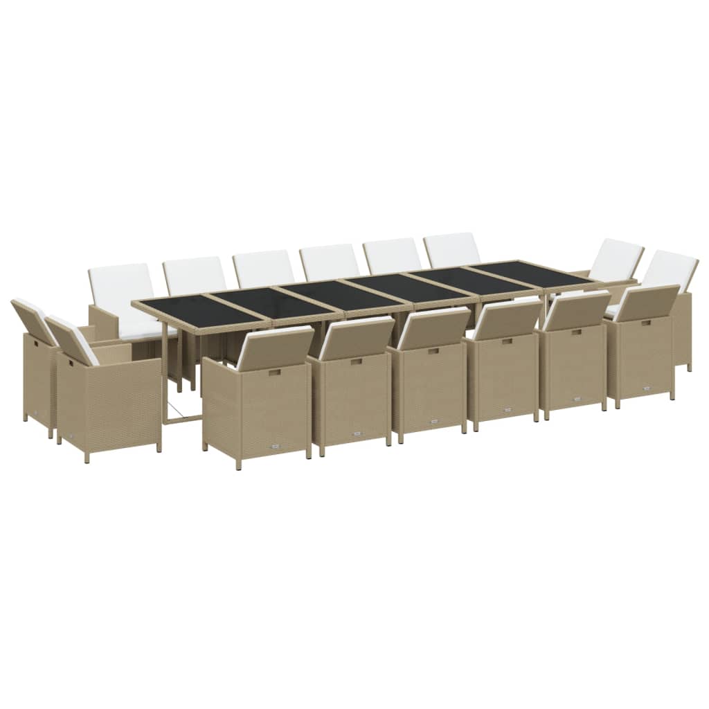 

vidaXL 17-delige Tuinset met kussens poly rattan beige