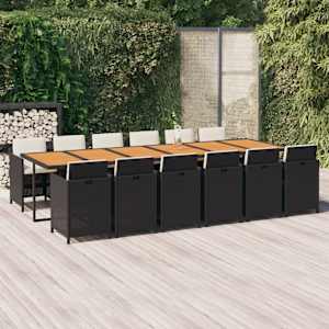 Vrtna jedilna garnitura 13-delna z blazinami poli ratan črna