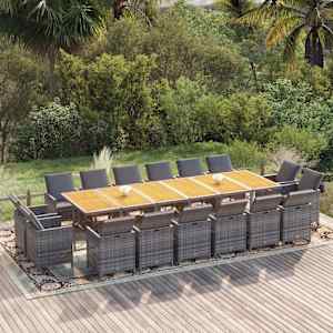 Vrtna jedilna garnitura 17-delna z blazinami poli ratan siva