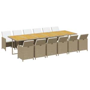 vidaXL Sodo komplektas su pagalvėlėmis, 13 dalių, smėlio, poliratanas