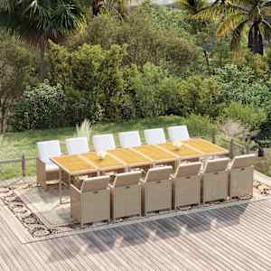 Vrtna jedilna garnitura 13-delna z blazinami poli ratan bež