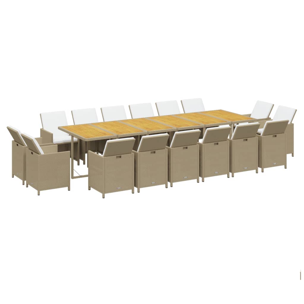 vidaXL 17-delige Tuinset met kussens poly rattan beige