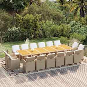 Vrtna jedilna garnitura 17-delna z blazinami poli ratan bež