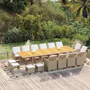 Vrtna jedilna garnitura 17-delna z blazinami poli ratan bež