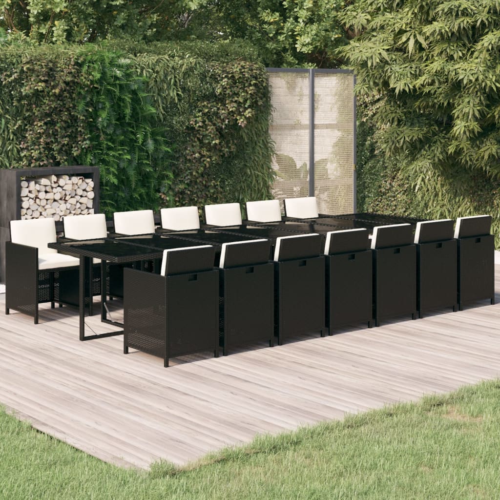 vidaXL Set mobilier de exterior cu perne, 15 piese, negru, poliratan