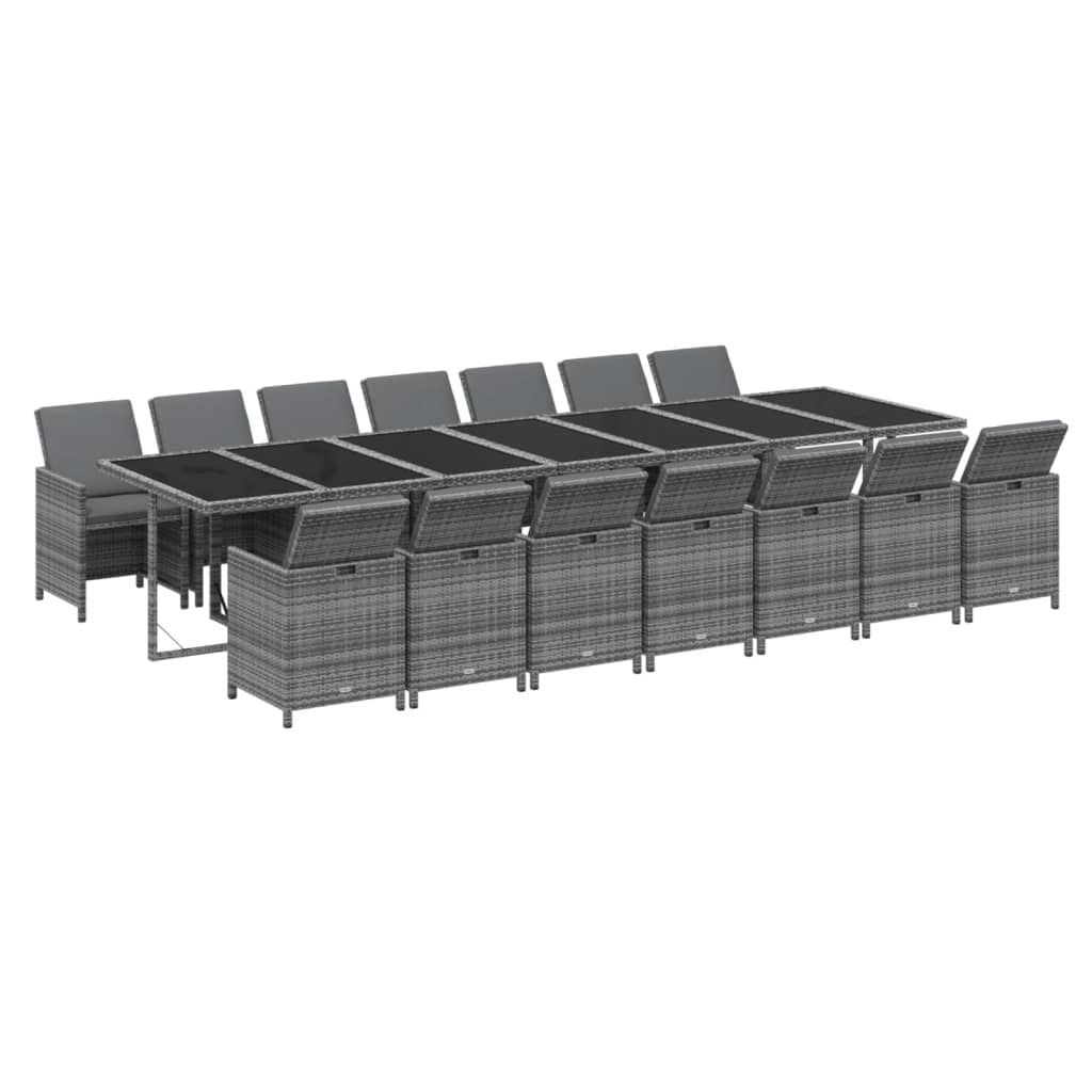 vidaXL 15-delige Tuinset met kussens poly rattan grijs