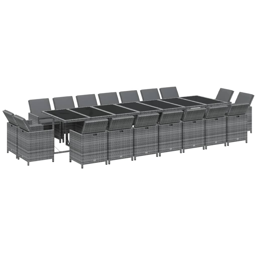 vidaXL 19-delige Tuinset met kussens poly rattan grijs