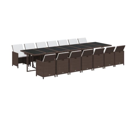 vidaXL 15 Hluta Garðsett með Sætispúðum Pólýrattan Brúnt