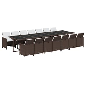 vidaXL 15 Hluta Garðsett með Sætispúðum Pólýrattan Brúnt