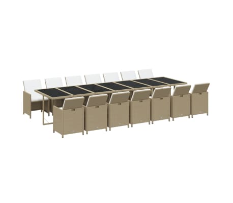 vidaXL Sodo komplektas su pagalvėlėmis, 15 dalių, smėlio, poliratanas