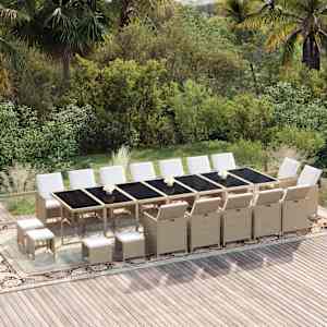 Vrtna jedilna garnitura 19-delna z blazinami poli ratan bež